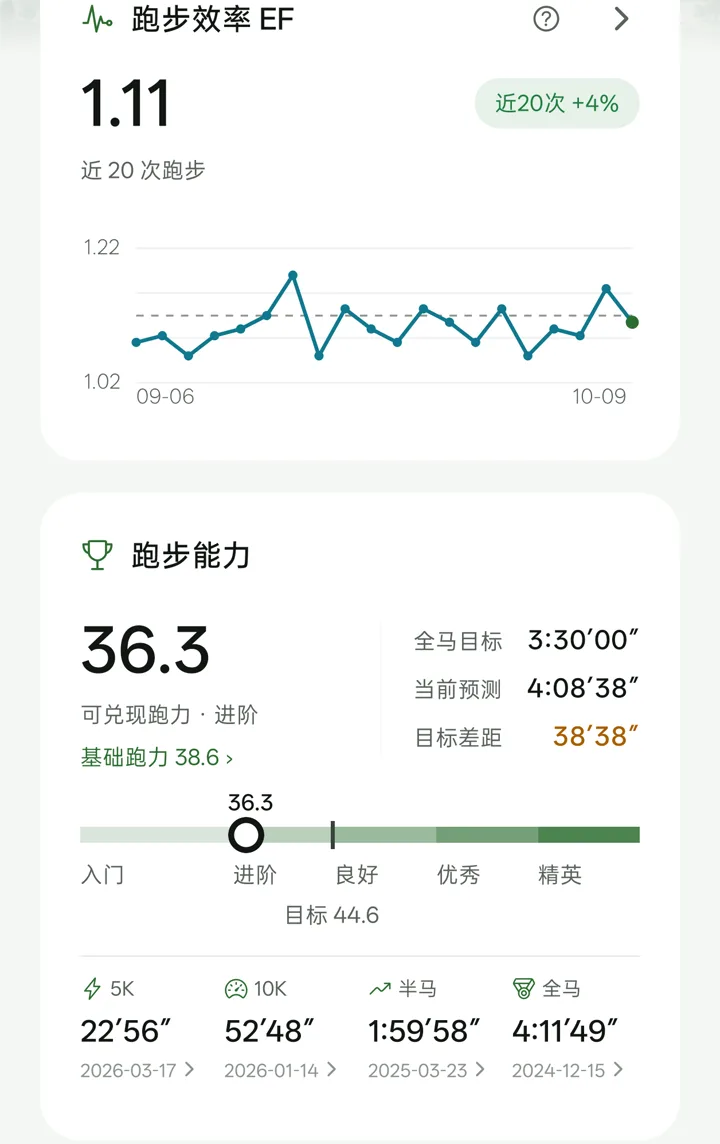 洞察页:跑步效率与跑步能力